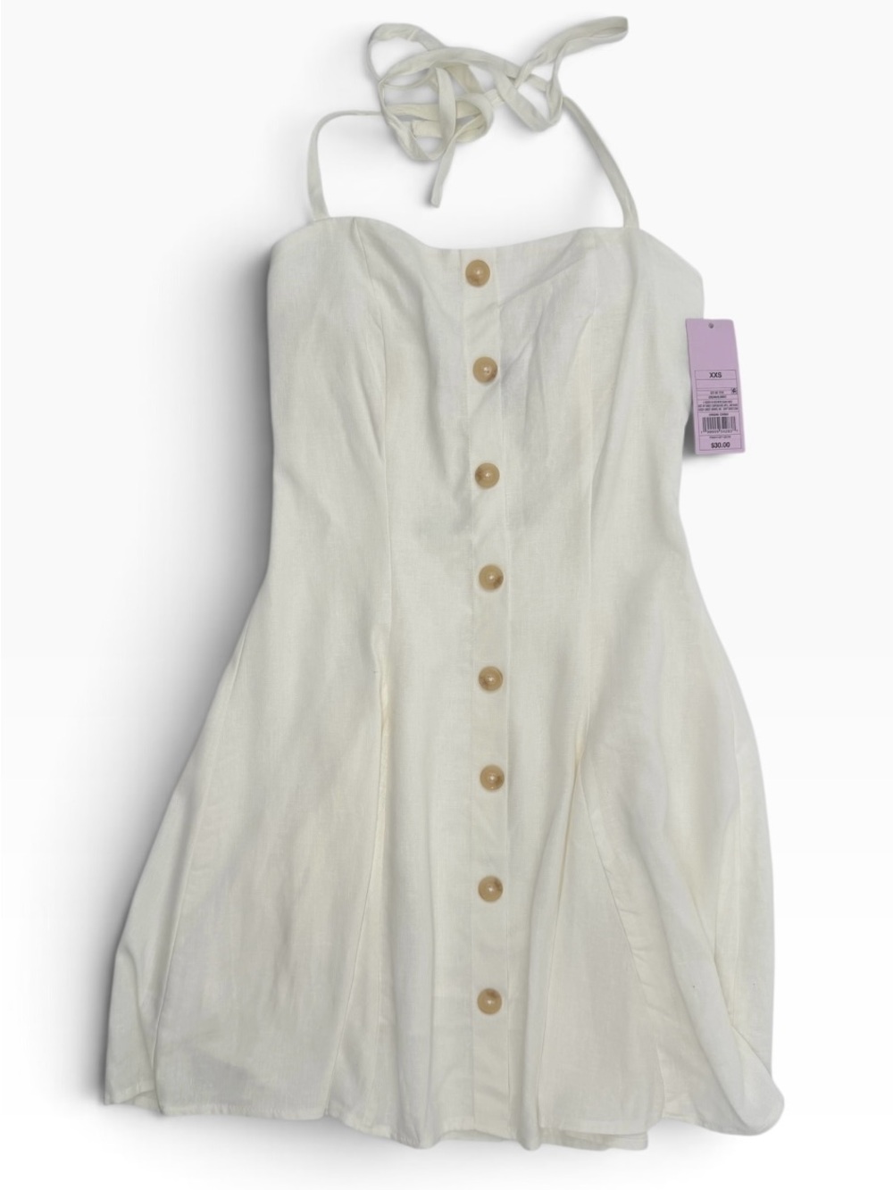 Wild Fable Women’s Button-Front LinedHalter Mini A-Line Dress-Cream,size XXS.